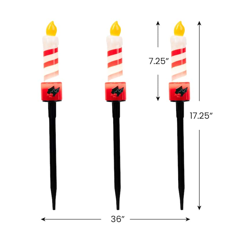 Candle with Holly Outdoor Christmas Pathway Markers - 17.25" - Set of 3 - Red