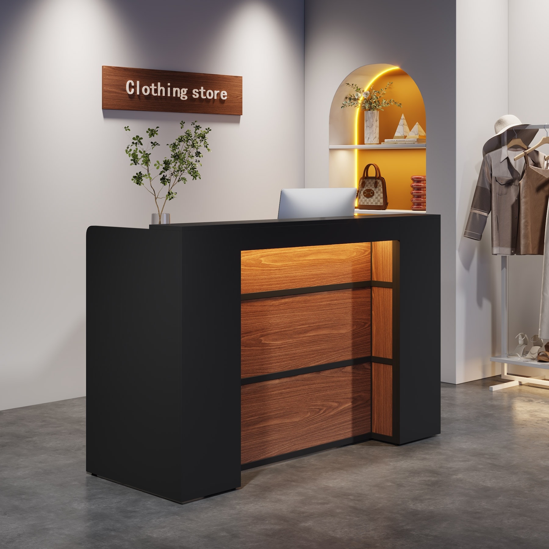 Large Reception Desk Front Desk with LED Lights for Salon Reception Room Store Office Lobby Retail Shop Clinic