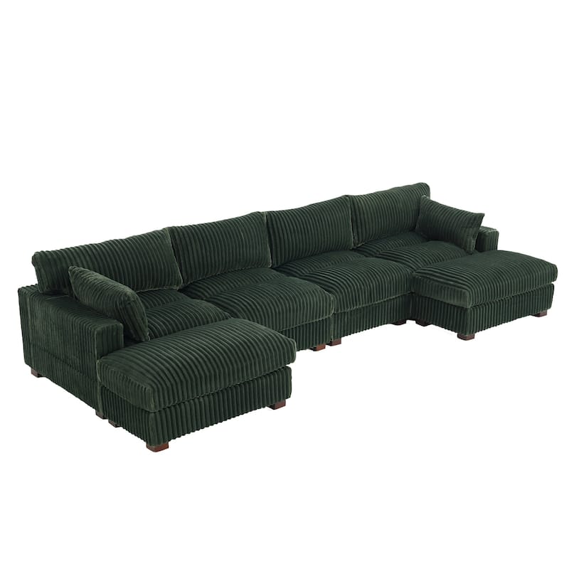 Modern Oversized Plush Corduroy Modular Sectional Sofa with 2 Ottomans