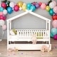 preview thumbnail 41 of 50, Full Size Wooden House Bed Platform Bed With Twin Size Trundle,Solid Construction For Bedroom