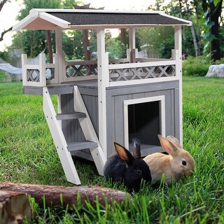 Vertical Rabbit House 2-Tier Wood Rabbit Hutch Outdoor Pet House with Roof and Ladder - Bed ...