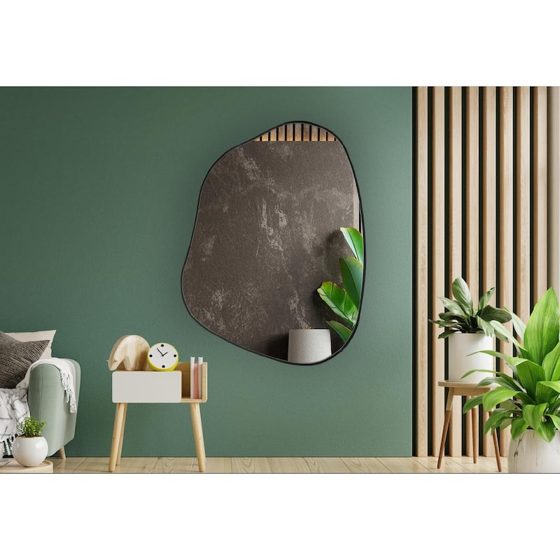 Asymmetrical Mirror,Decorative Irregular Mirror - 42X32 Inches - Black