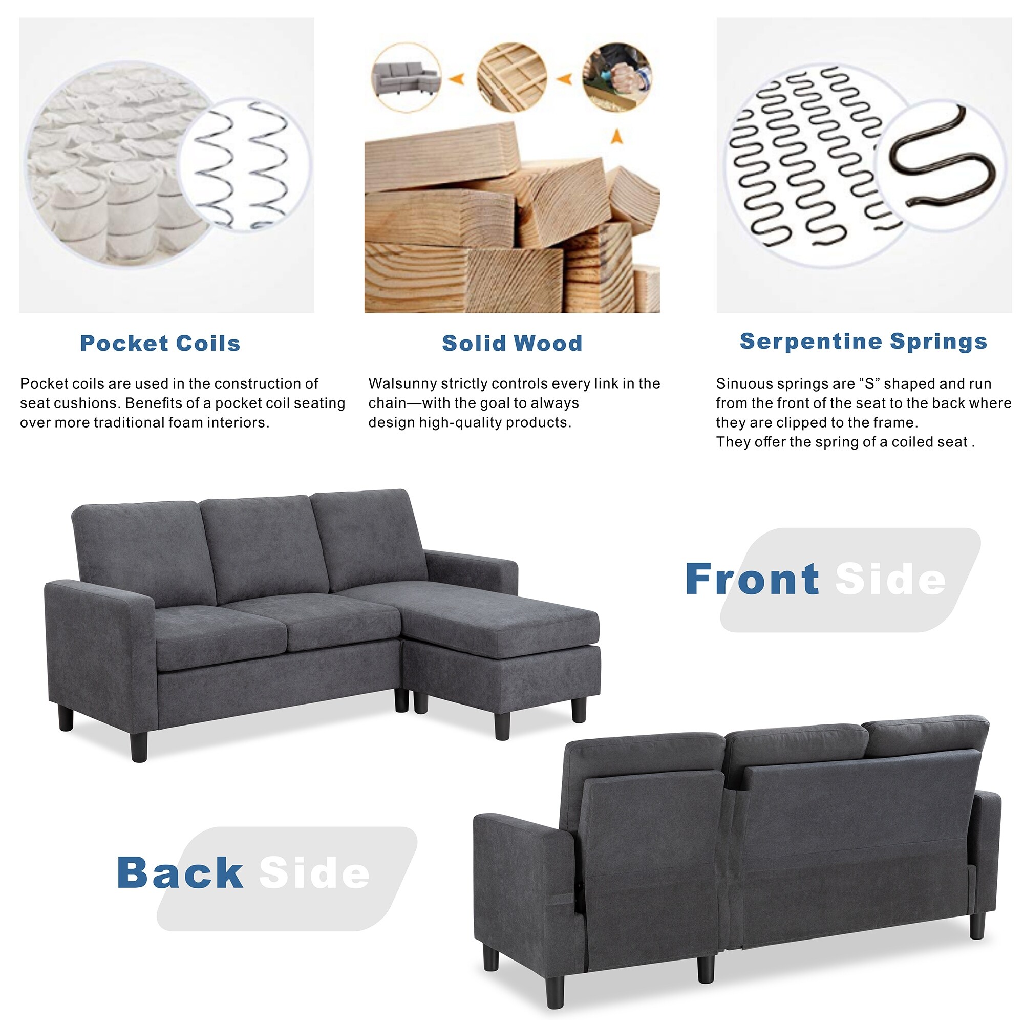 Convertible Sectional Sofa Couch with Modern Linen Fabric for