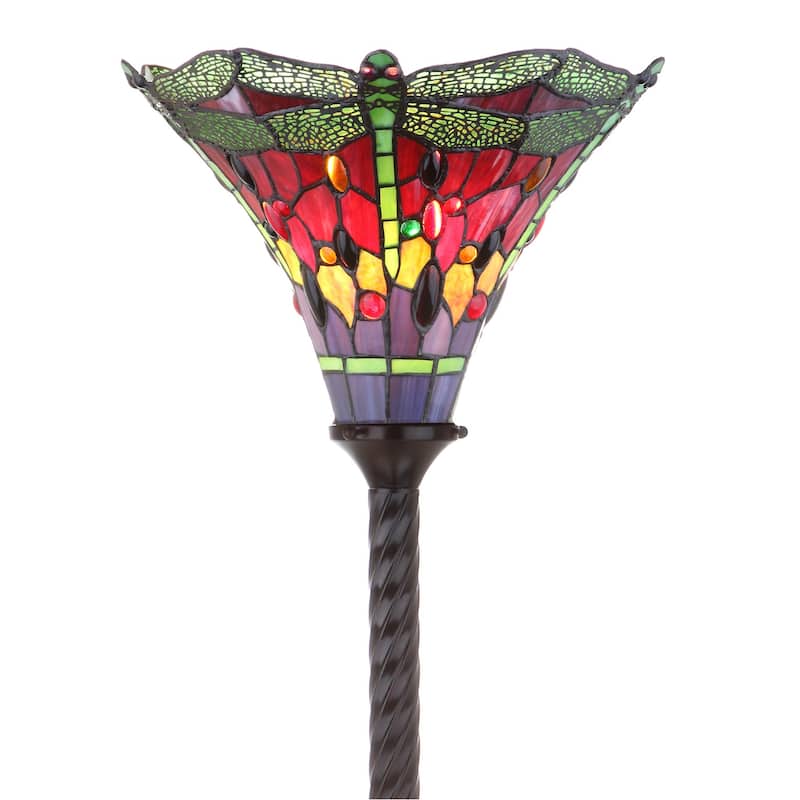 Davis Tiffany-Style 71" Torchiere LED Floor Lamp, Bronze/Red - 71" H x 15" W x 15" D - 71" H x 15" W x 15" D