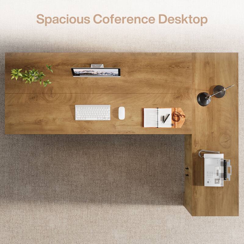 L Shaped Executive Desk with Storage Shelf