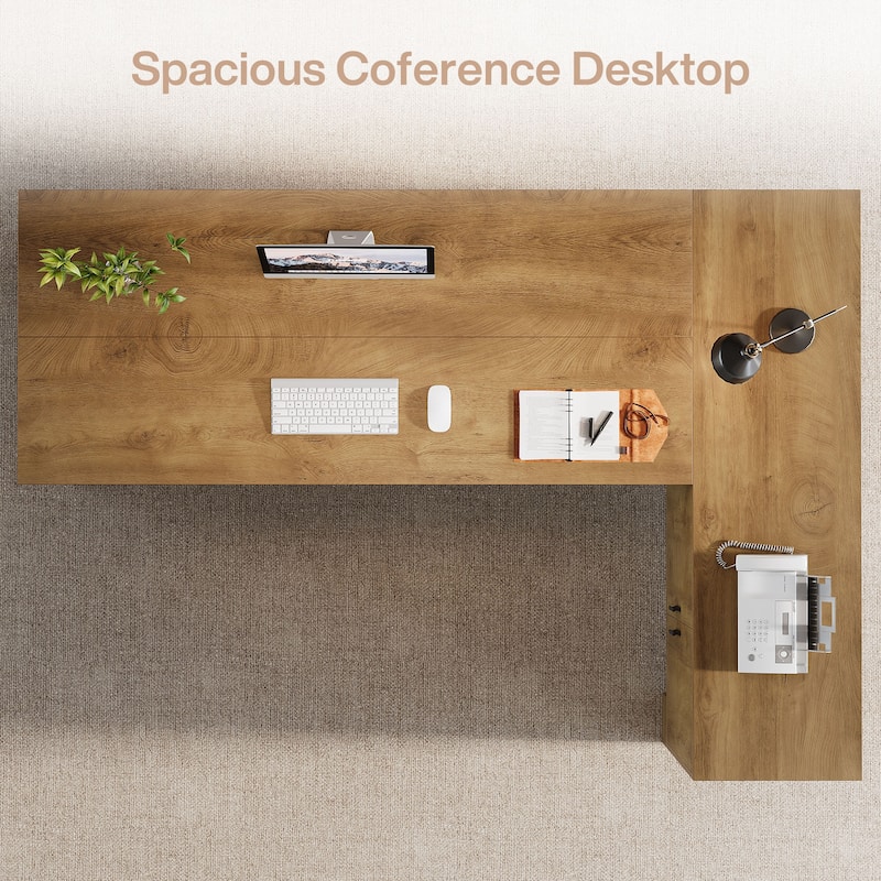 L Shaped Executive Desk with Storage Shelf