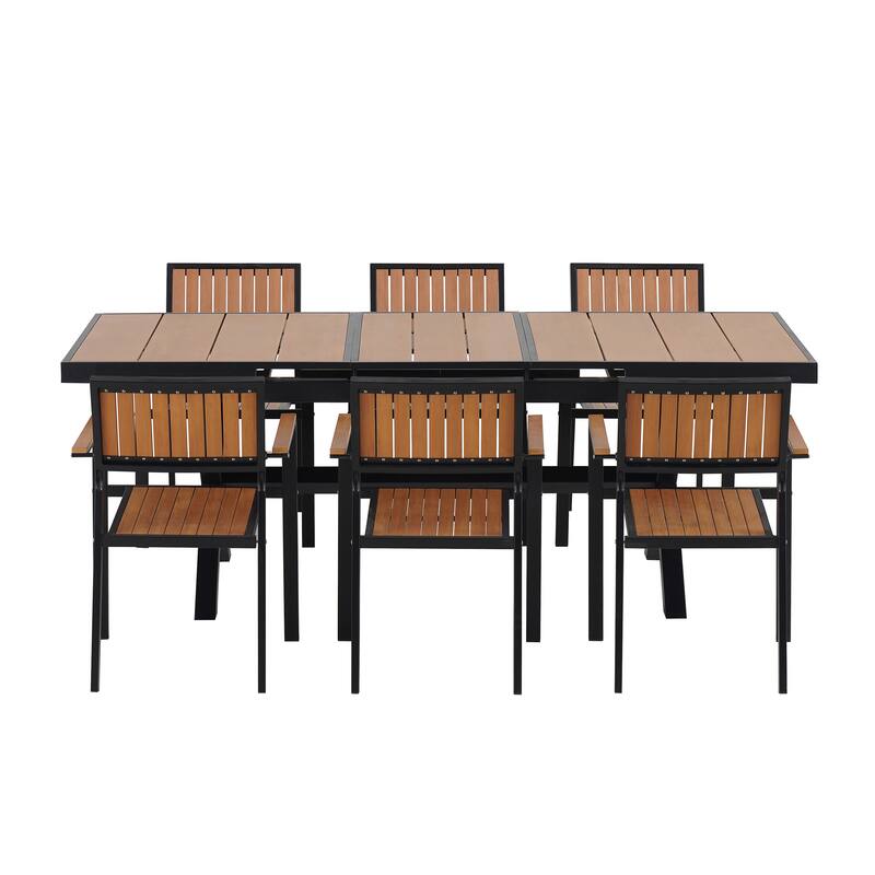 7-Piece Outdoor Extendable Dining Set with Extendable Table and 6 Armrest Chair