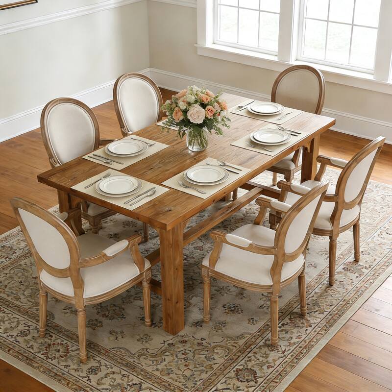 62.99" Farmhouse Solid Wood Dining Table, Seats 4-6, Rustic