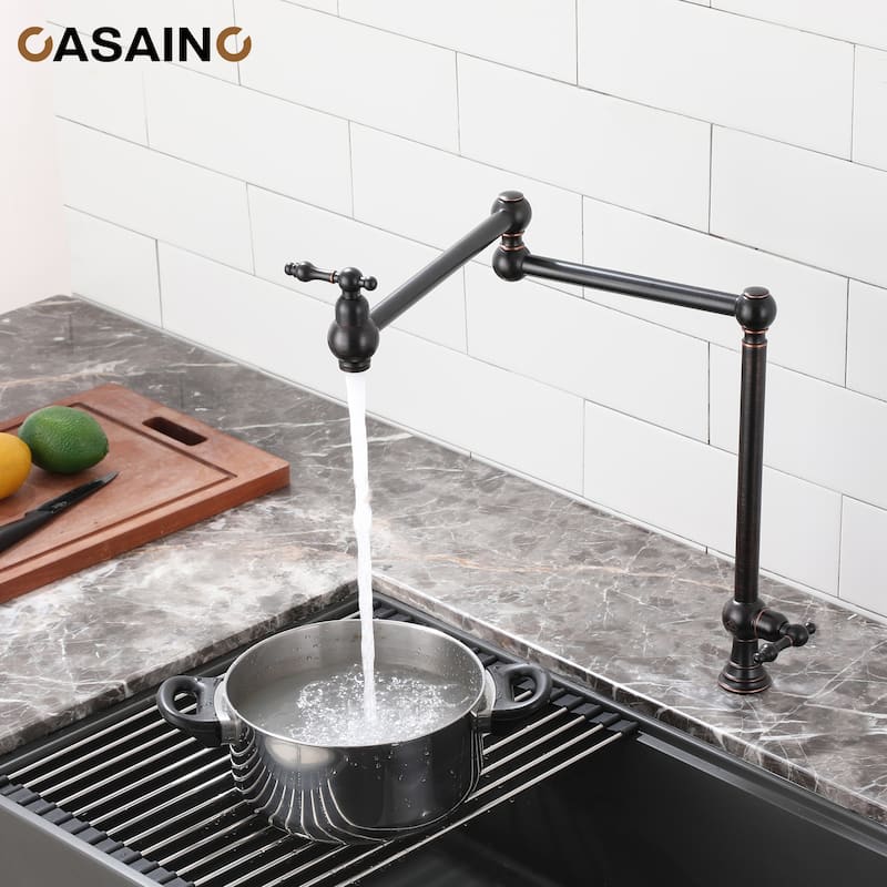Vintage Deck Mount Pot Filler Kitchen Faucet, with Folding Stretchable Double Joint Swing Arms