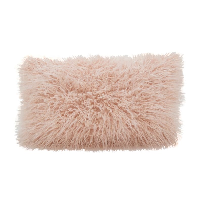 Mongolian Shaggy Faux Fur Throw Pillow - 12 x 20 - Rose