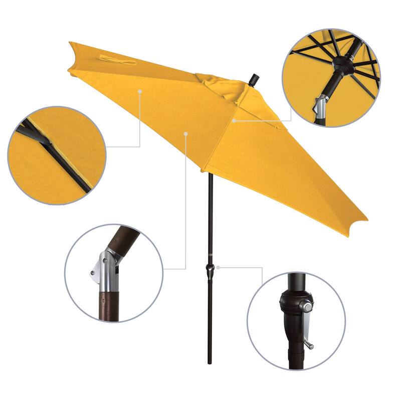 California Umbrella 9' Sunset Series Patio Umbrella Bronze Aluminum Frame and Ribs, Crank Lift Auto Tilt, Sunbrella Cilantro