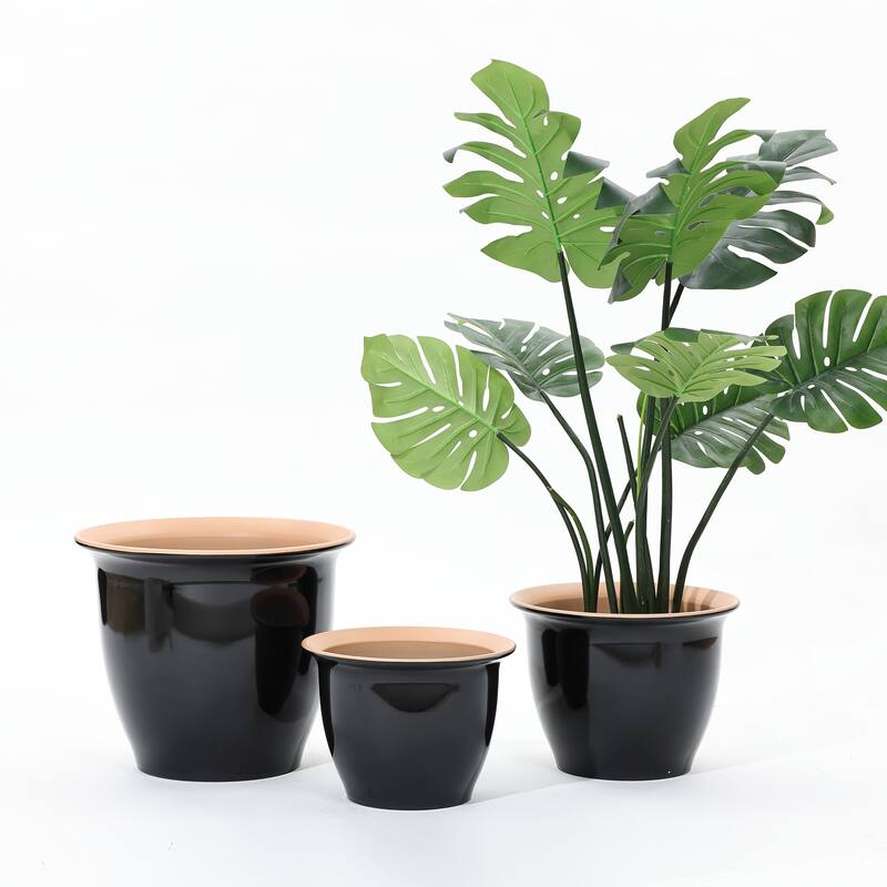 3-Piece Ebony Black Round Recyled Plastic Planter Set