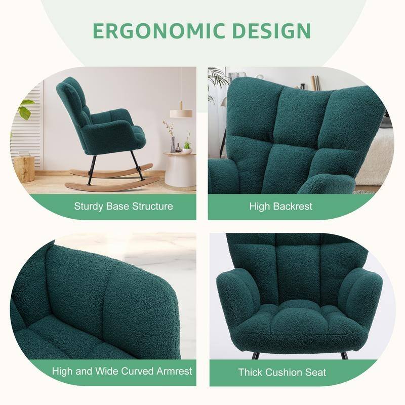 Rossetta Teddy Upholstered Thick Glider Accent Rocker with High Backrest and Sturdy Frame