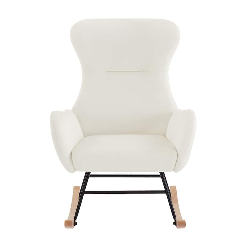 Teddy Fabric Rocking Chair with Pockets: Off-White Teddy Fabric, Comfortable Nursery Furniture