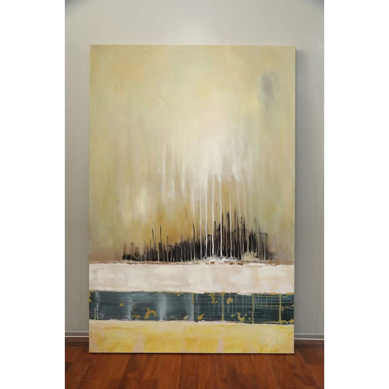 Golden Horizon Hand Painted Abstract Oil Canvas Wall Art 31x47 Inches