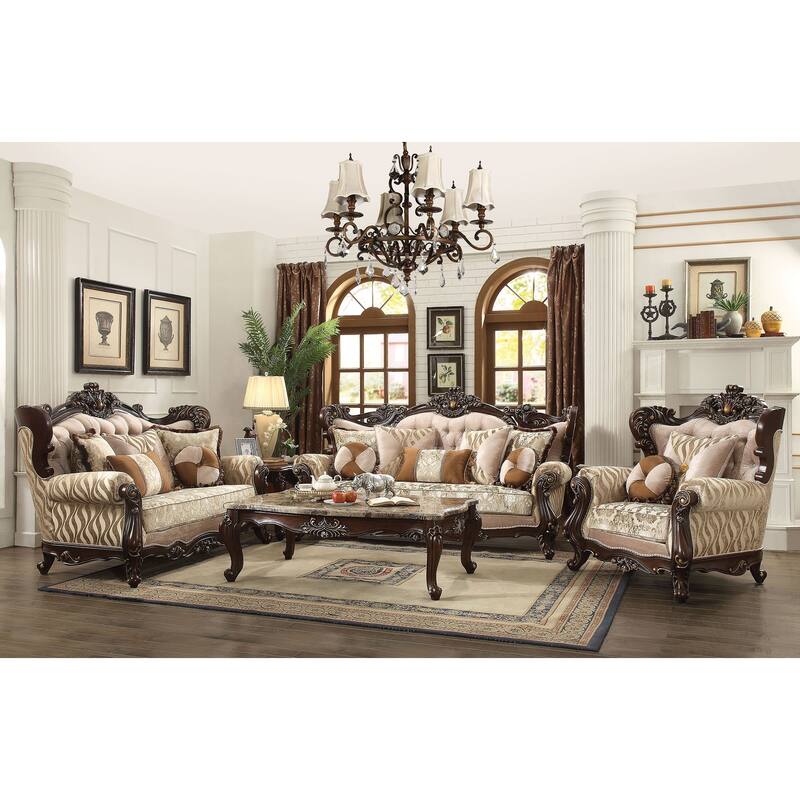 Terry Beige and Walnut Loveseat with Tight Back