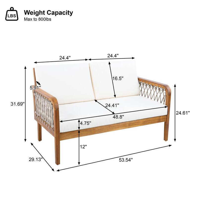 Christopher Knight Home - Outdoor Acacia Wood Loveseat and Coffee Table Set with Handwoven Rope - Loveseat + Table