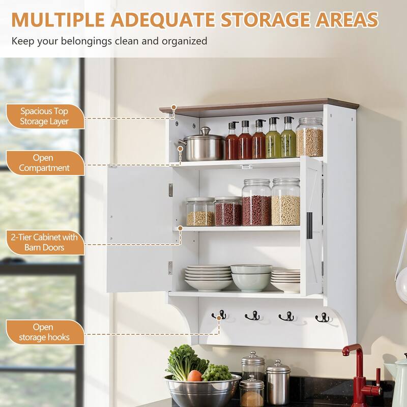 VECELO 28.74" Height Wall Mounted Bathroom Cabinet with Adjustable Shelves Double Door Medicine Cabinet with Open Shelf & Hooks