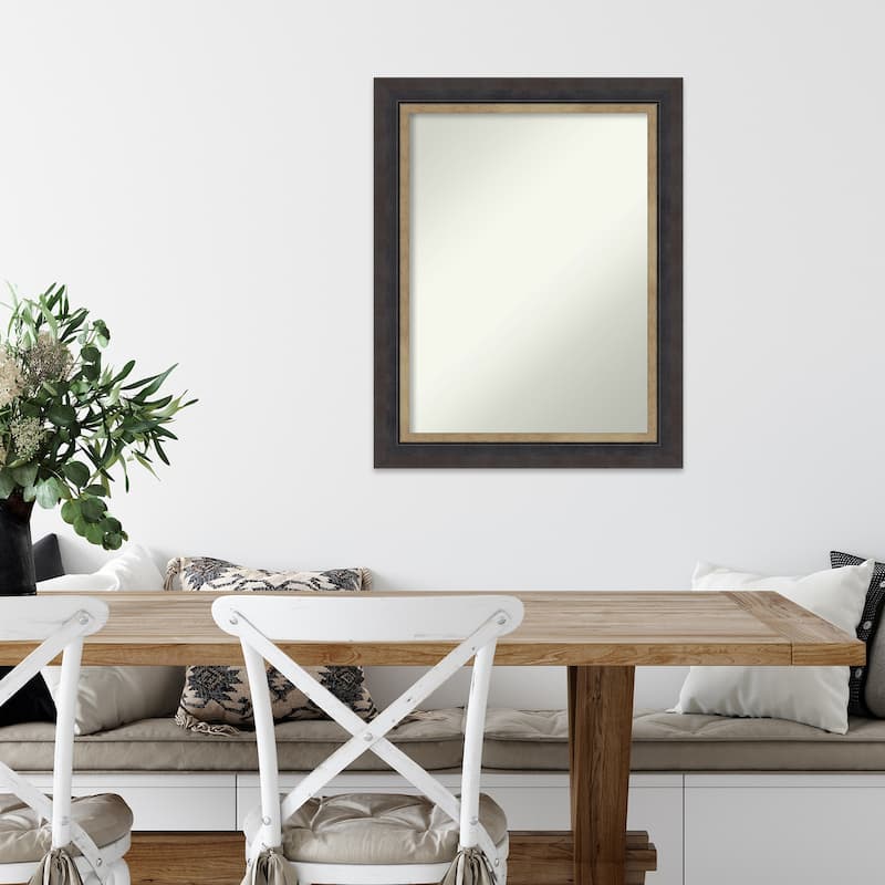 Hammered Charcoal Tan Non-Beveled Wood Framed Wall Mirror - Hammered Charcoal Tan