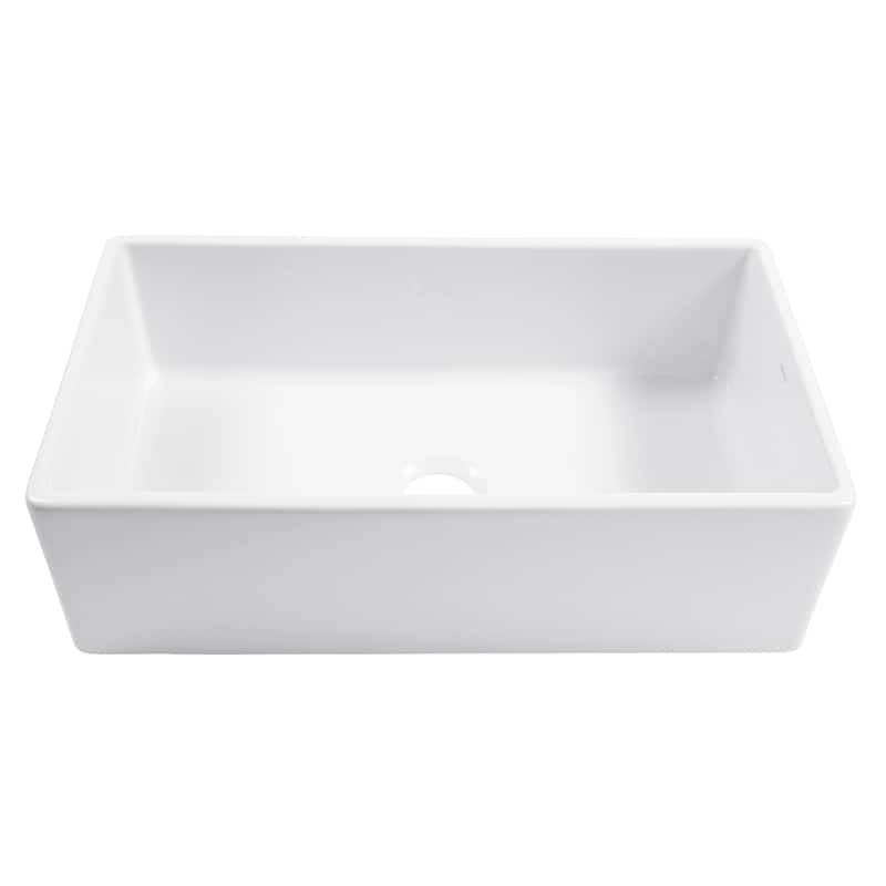 Austen Crisp White Fireclay 33" Farmhouse Apron Front Undermount Single Bowl Kitchen Sink with Bruton Chrome Faucet Kit