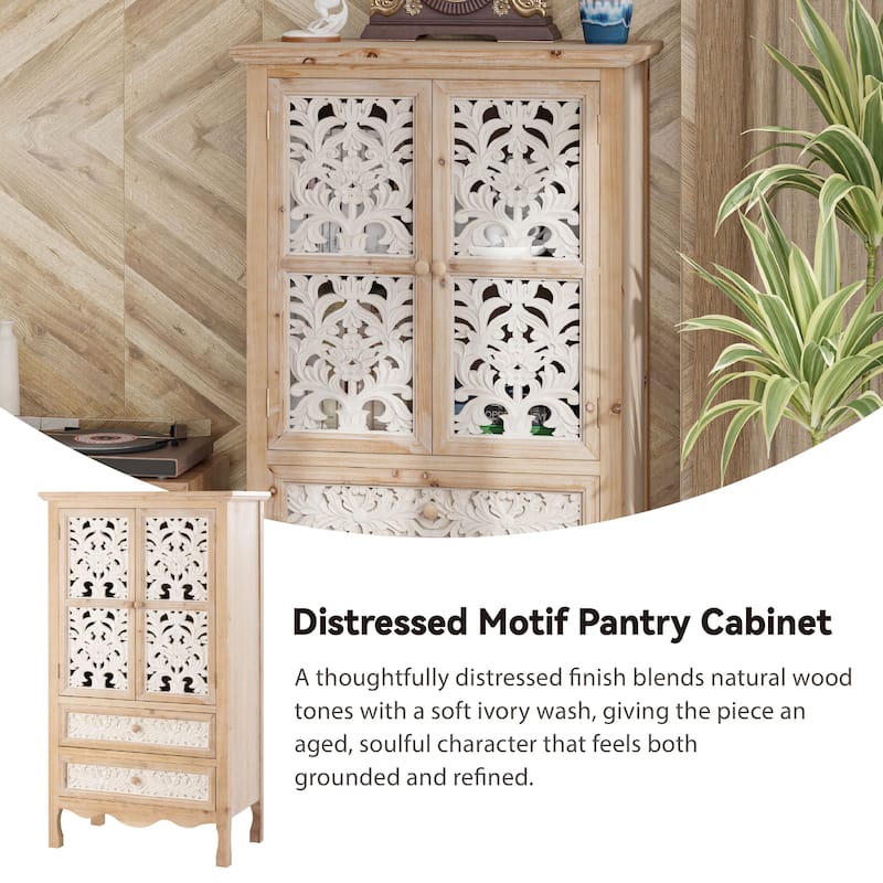 COZAYH French Country Storage Cabinet, Classic Carved Openwork Cupboard, Perfect for Living Room, Kitchen, Hallway