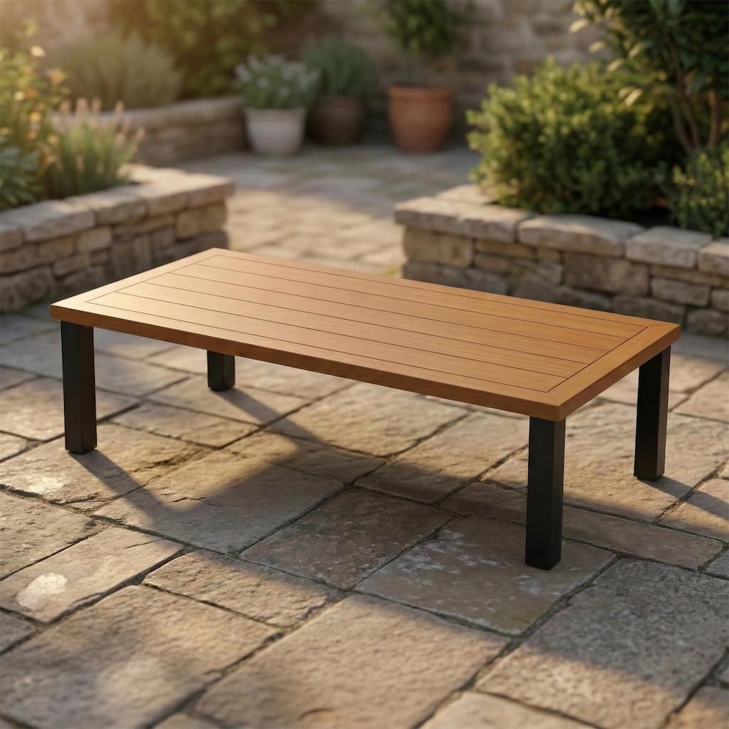 47.2" Rectangular Outdoor Coffee Table, Teak-Color Patio Table - 47.2'' W × 23.6'' D × 13'' H