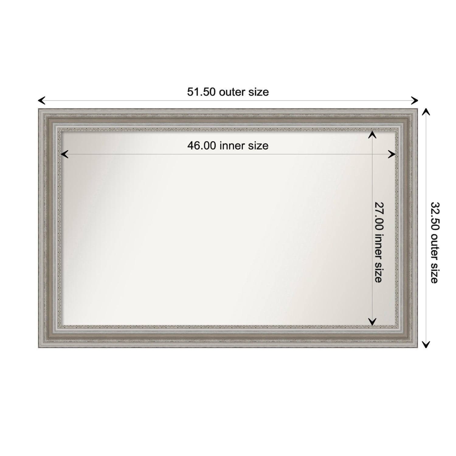 Parlor Silver Framed Non-Beveled Custom Wall Mirror, Bathroom Vanity Mirror