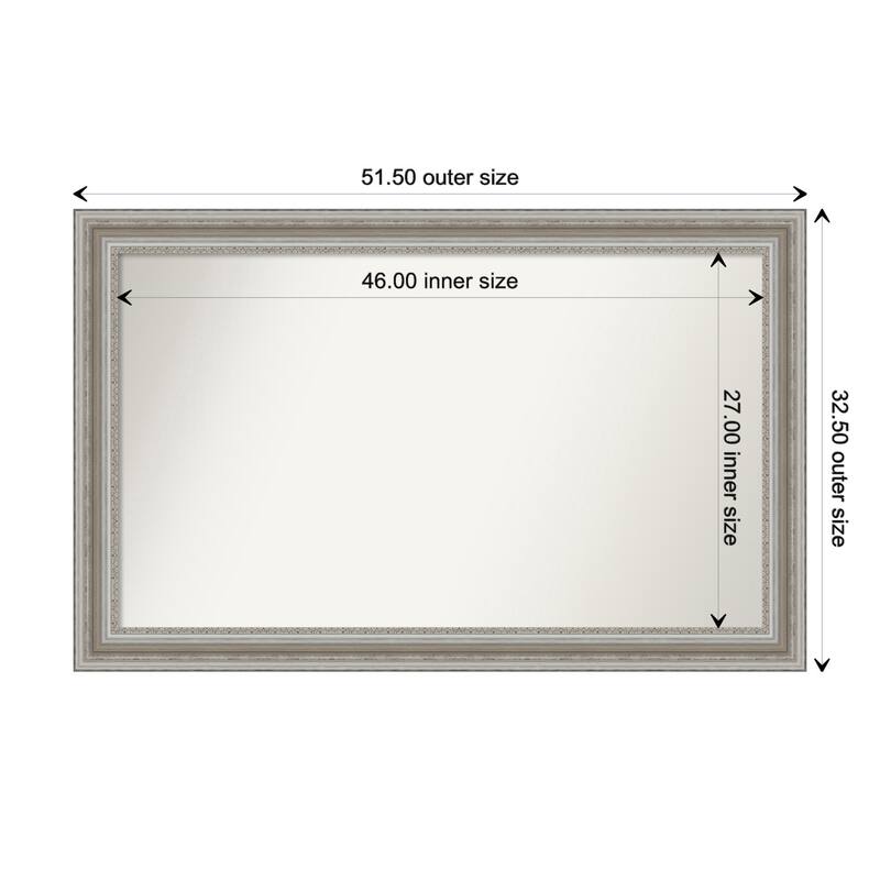 Parlor Silver Framed Non-Beveled Custom Wall Mirror, Bathroom Vanity Mirror - Outer Size: 51.5 x 32.5