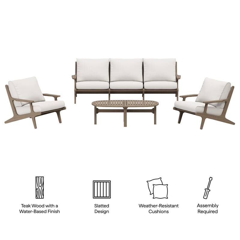 Saratoga 4-Piece Outdoor Patio Teak Wood Furniture Set