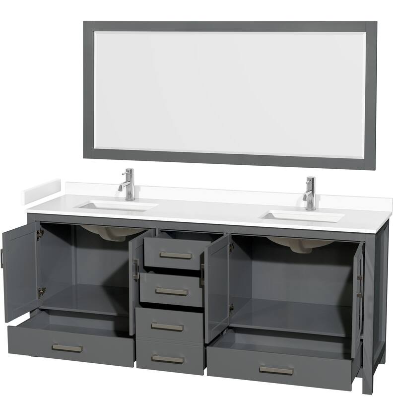 Sheffield Double Bathroom Vanity Set, Cultured Top, 70-Inch Mirror