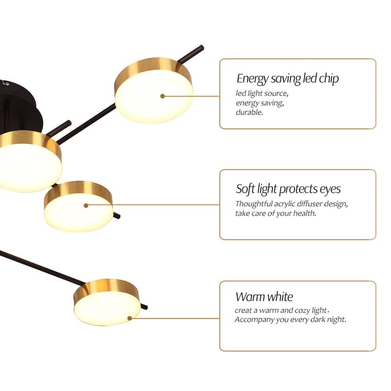 Modern Sputnik Brass Semi Flush Dimmable LED Ceiling Light