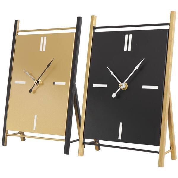 Metal Rectangular Angled Decorative Clock with Gold Accents - Set of 2 ...