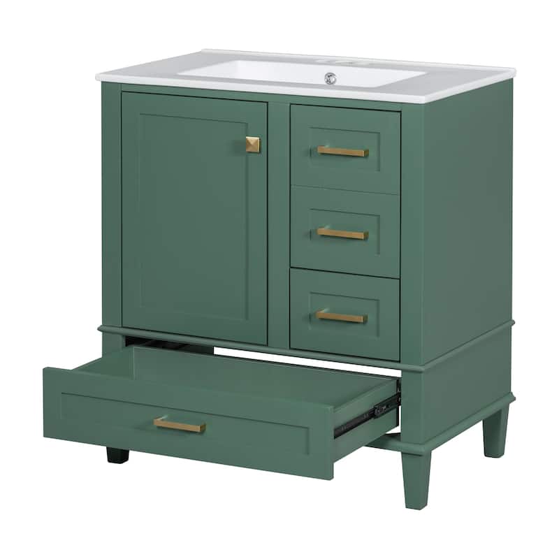 GDFStudio - Iris Wood & Ceramic Modern 30" Bathroom Vanity with Sink, Soft-Close Door & 3 Drawers