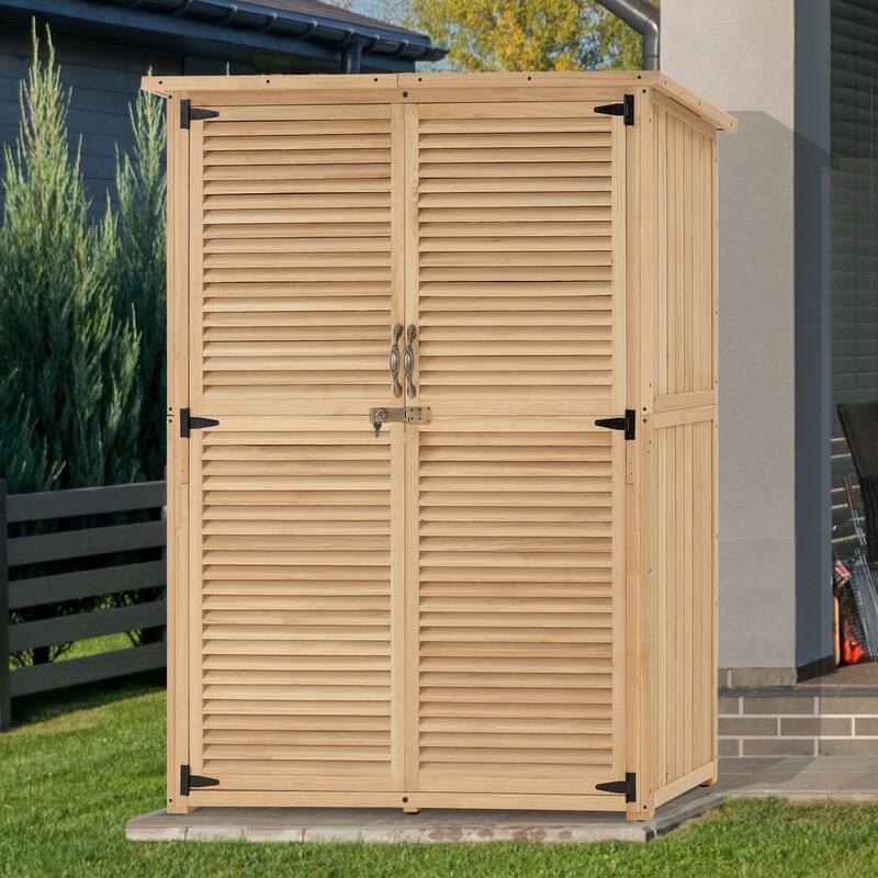 MCombo Outdoor Storage Cabinet Shed, Shuttered Doors with Lock, Wooden 0709 / 0808 / 1900 - Large - Natural