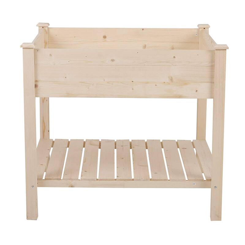 Outsunny 3 ft. x 3 ft. Raised Garden Bed with Storage Shelf for Limited Spaces, Wooden Square Planter Box