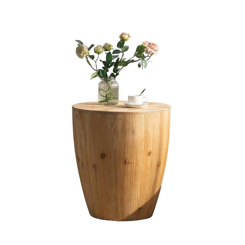 21.06" Farmhouse Coffee Table With Storage Function Barrel Shaped Wooden Tea Table Home Furniture For Small Space