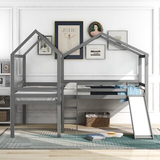 Terrence Twin size Loft Bed Wood Bed with Roof and Slide - Bed Bath ...