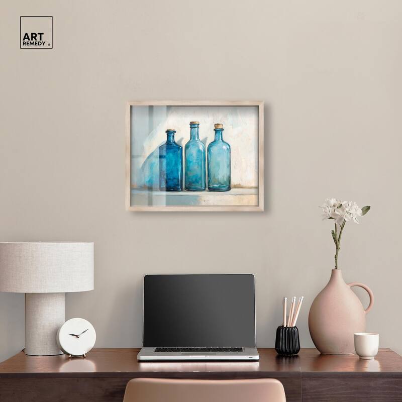 Three Blue Bottles Shadowbox by Art Remedy