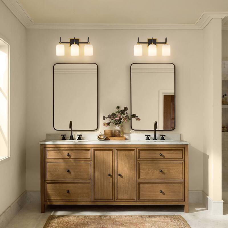 3-Light Modern Transitional Metal & Glass Bathroom Vanity Light with Milk White Glass Shades - 3 Light