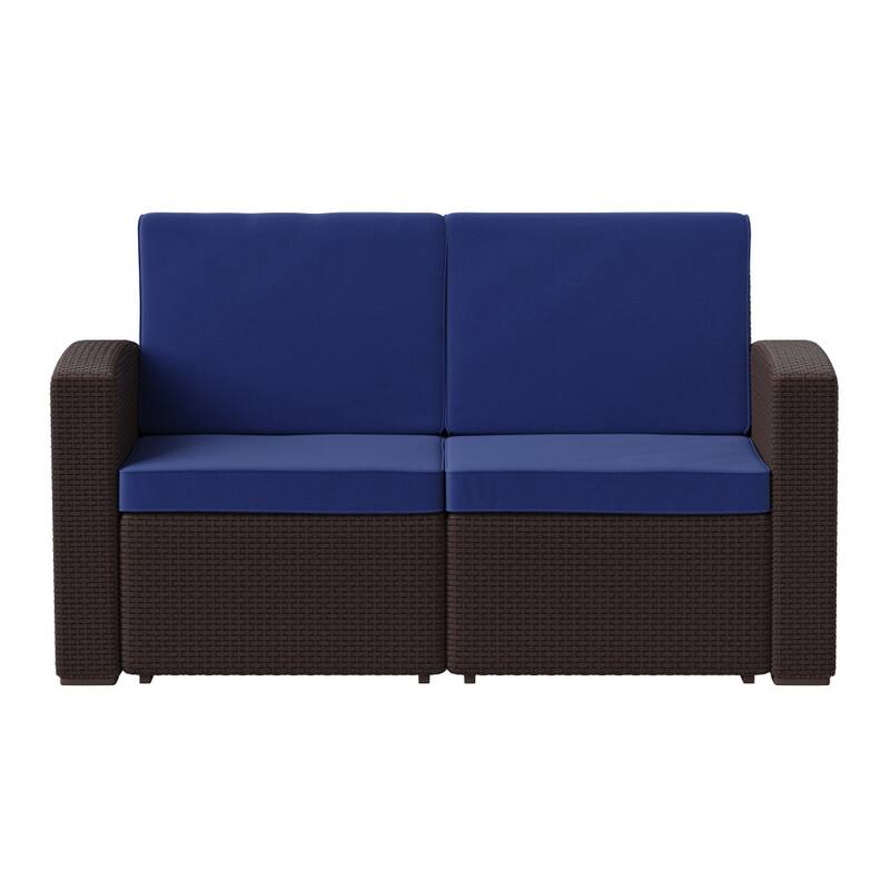 Faux Rattan Loveseat with All-Weather Cushions