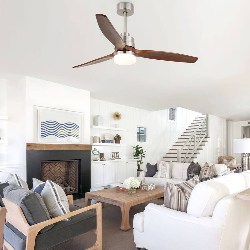 CurveCurio 52'' Indoor Classical LED Sliver Ceiling fan with LED light and Remote, DC Motor, 3 Wood Blades - 52 inches