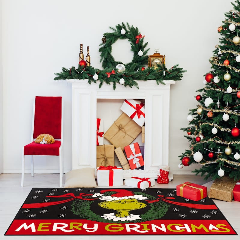 Licensed Dr Seuss Grinch "Merry Grinchmas" Christmas Novelty Area Rug - 54"x78"
