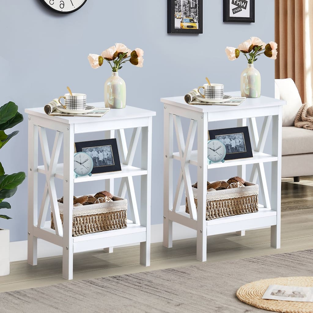 VECELO Modern End Tables with 3-Tier Open Storage Shelves X-Shaped Side Sofa Side Tables and Nightstands