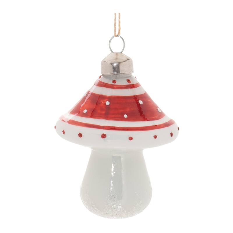 Glittered Glass Mushroom Ornament (Set of 6) - N/A