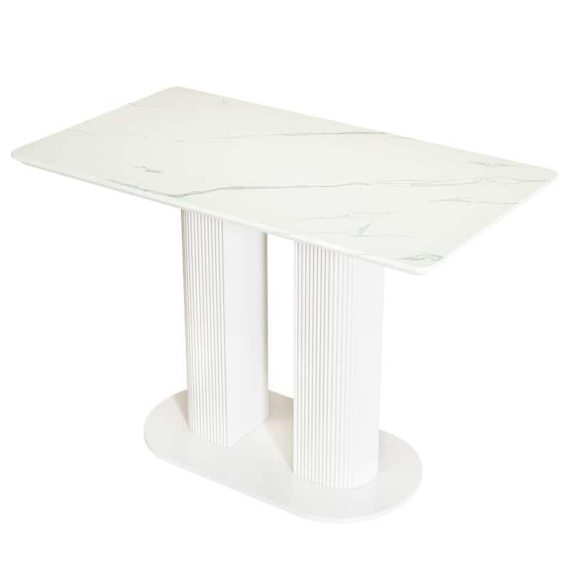 47 inch Home Bar Unit Bar Table with Faux Marble Tabletop for Kitchen