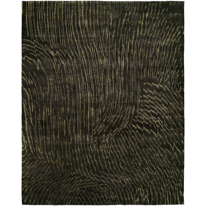 Modern Black Hand-Knotted Wool Area Rug - 6' x 9' - Black
