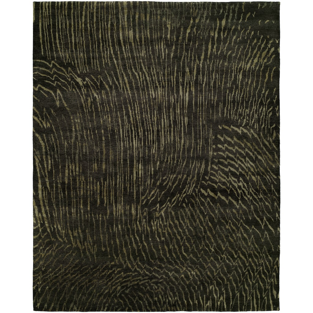 Modern Black Hand-Knotted Wool Area Rug