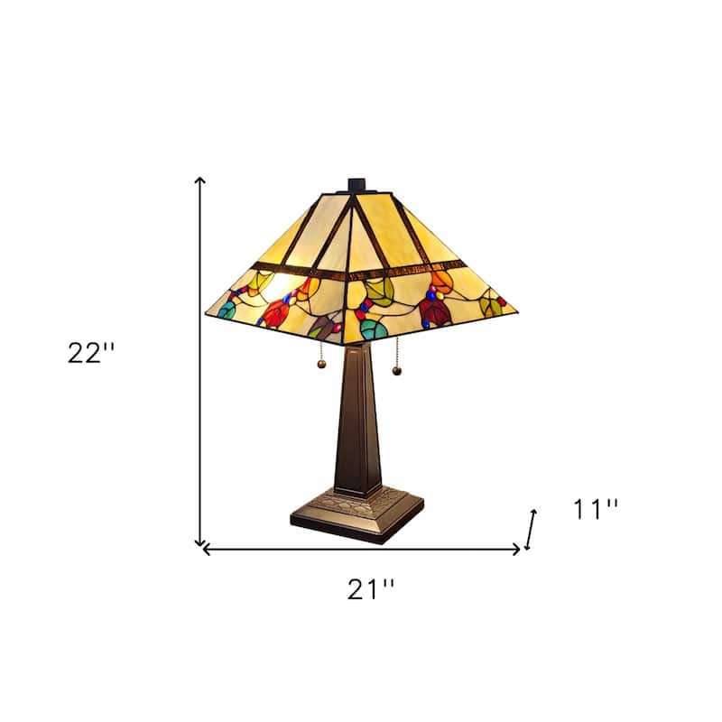 Style 22 Inch Dark Brown Metal Two Light Table Lamp with White Shade - 11” x 21” x 22”