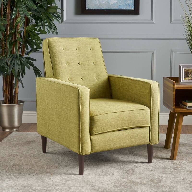 Roomfitters Push-Back Recliner Chair with Button Tufting and Tapered Wood Legs, Lounge Accent Chair for Living Room
