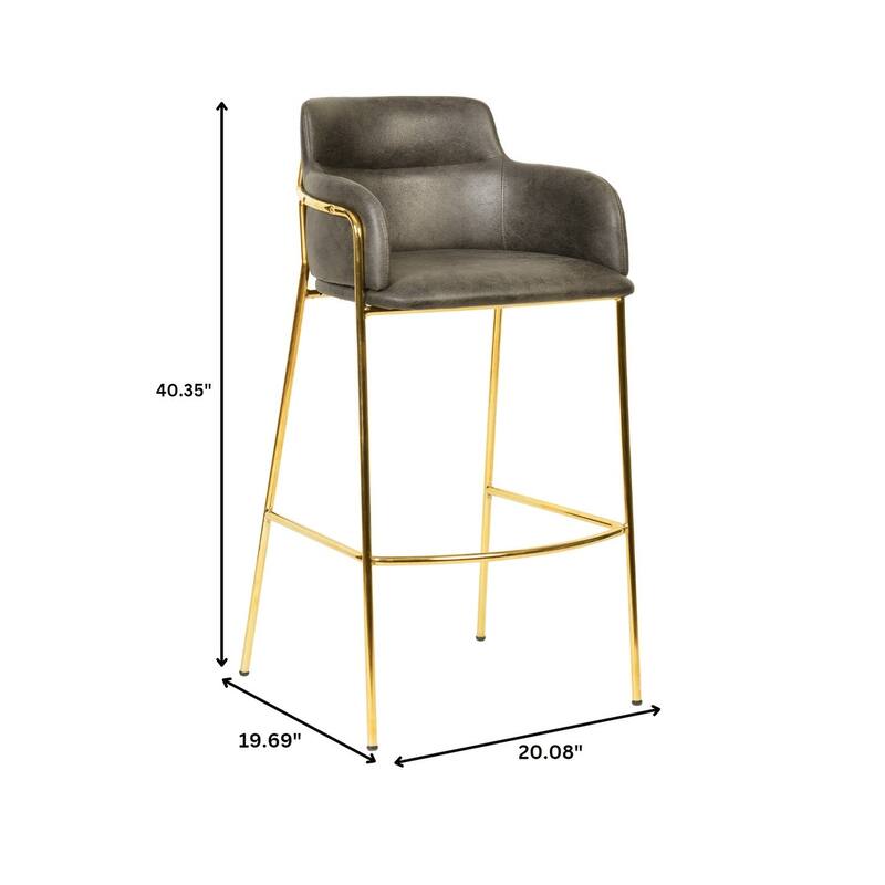 LeisureMod 40" Low-Back Velvet Upholstered Bar Stool with Gold Stainless-Steel Frame for Home Living Room Kitchen & Bar